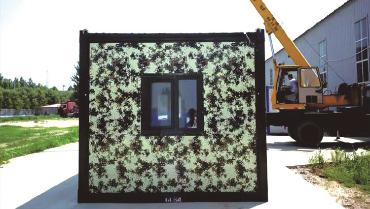 Camouflage folding box container room for rent, lease or sale